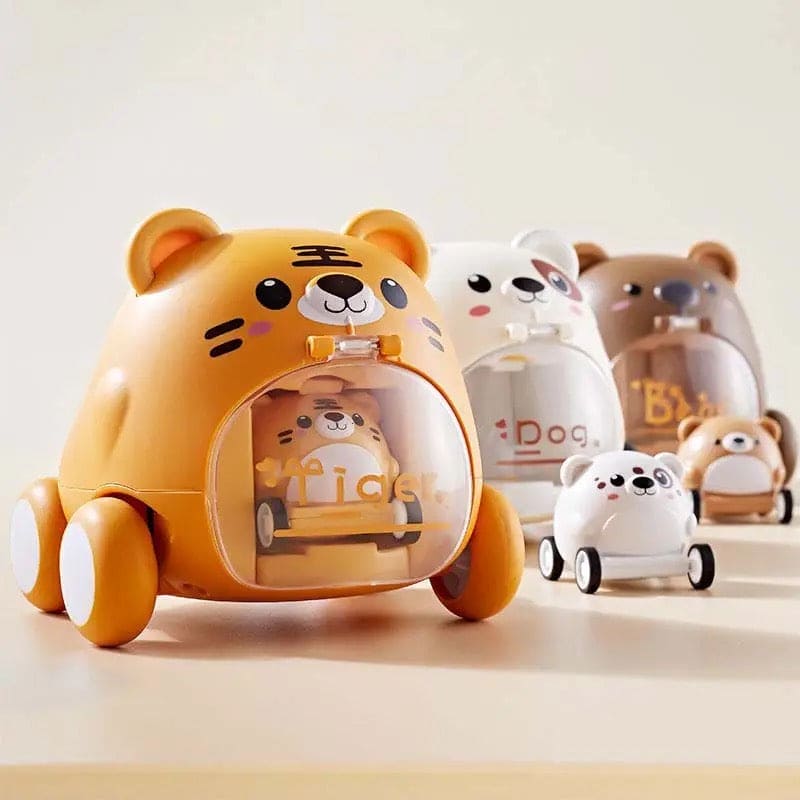 Montessori Baby Toy Car, Animals Pull Back Cars, Cute Pet Catapult Car Toy, Mini Inertia Car, Cartoon Push Press Power Toy, Plastic Push and Go Car, Funny Animals Pull Back Cars for Kids, Parent Child Interactive Toy