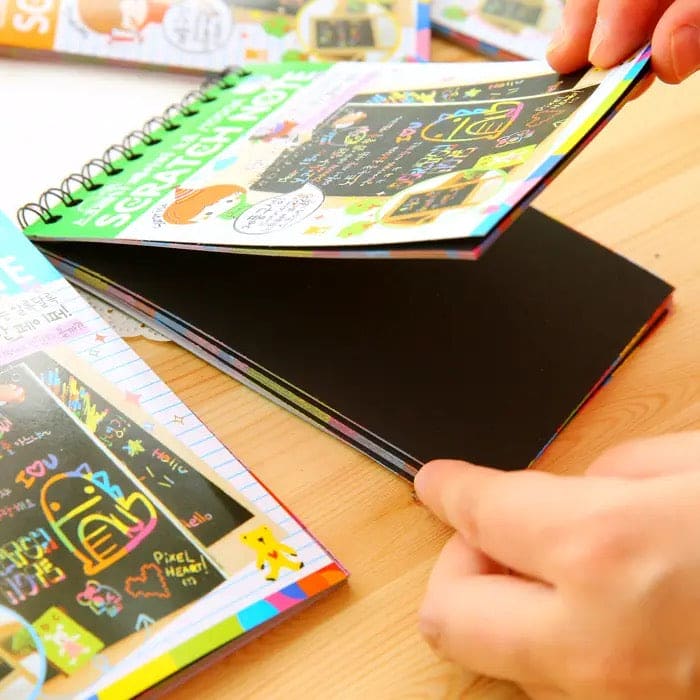 Children Graffiti Notebook, Black Page Magic Drawing Book, Painting Notepad for Kids, DIY Scratch Drawing Notes Paper, Graffiti Painting Coils Drawing Book, Color Scratch Art Mini Notes, Scraping Drawing Paper