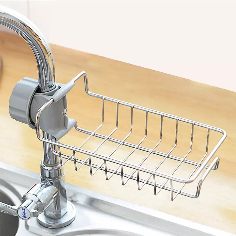 Faucet Drain Rack, Stainless Steel Sponge Storage Rack, Sink Item Storage Basket, Soap Holder Hanging Rack, Kitchen Storage Shelf Sponge Dish Cloth Finishing Rack