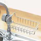 Faucet Drain Rack, Stainless Steel Sponge Storage Rack, Sink Item Storage Basket, Soap Holder Hanging Rack, Kitchen Storage Shelf Sponge Dish Cloth Finishing Rack