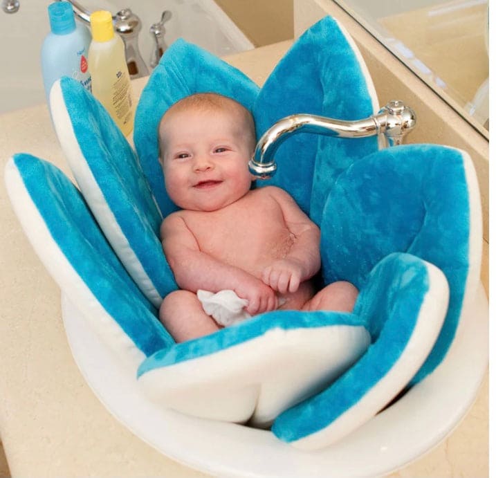 Foldable Flower Blooming Bath Tub, Baby Play Bath Sunflower Cushion Mat, Folding Non Slip Baby Bath Pad, Flower Shape Mat Sofa Seat