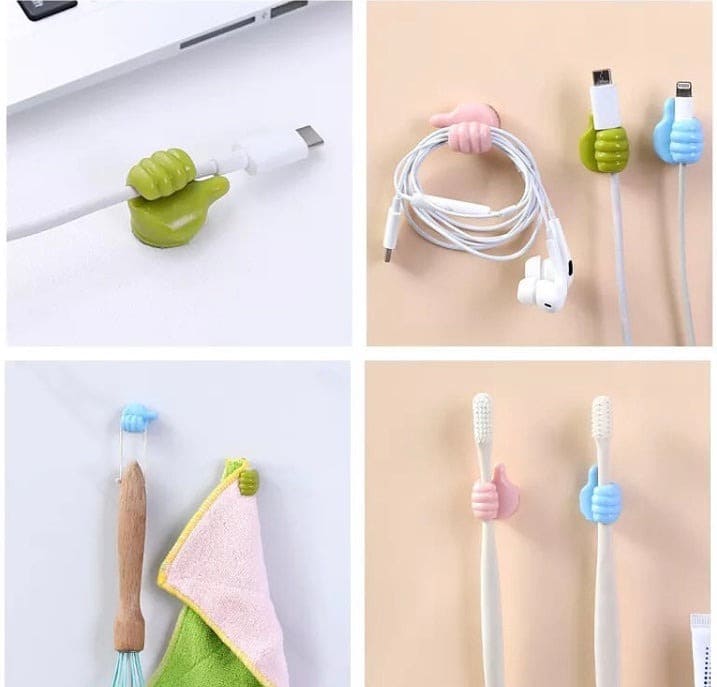 Set Of 5 Silicone Multifunctional Hand Wall Clips, Behind-door Keys Tower Organizer Hook, Wire Data Line Holder, Silicon Thumb Holder