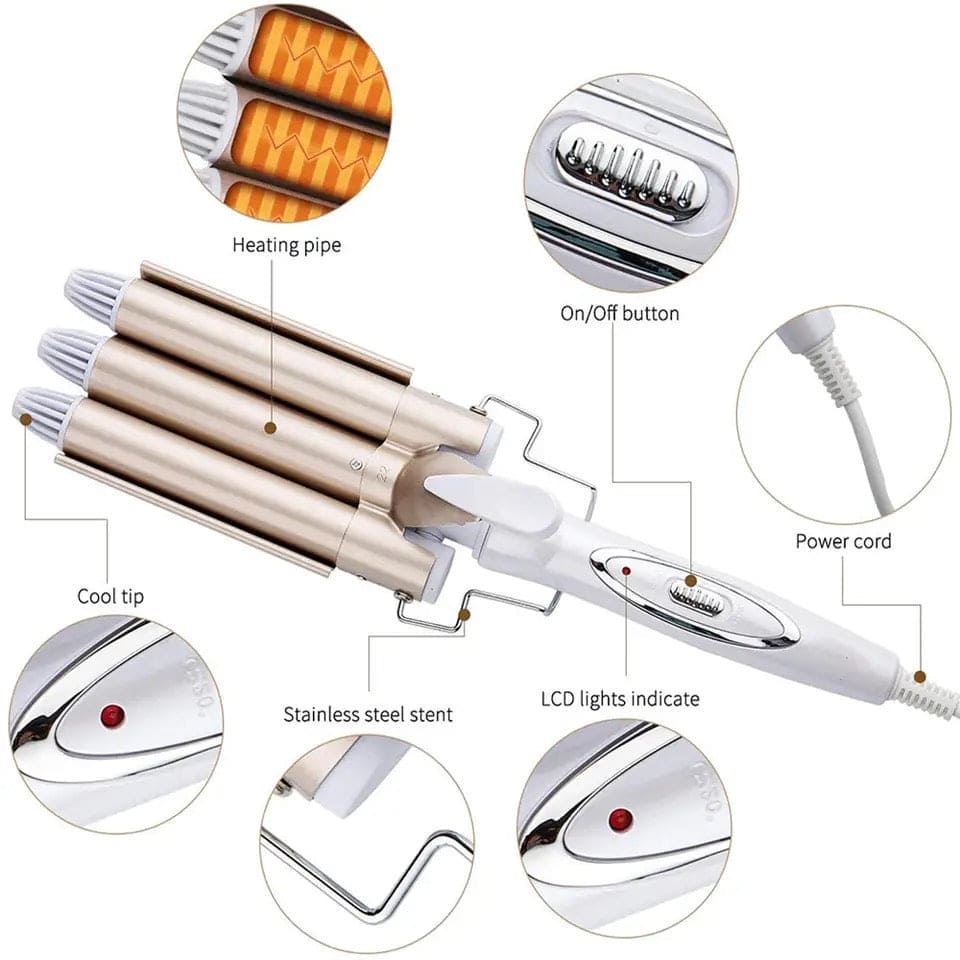 Triple Wave Hair Curler, Triple Curling Iron Wand, Crimping Iron Large Wave Hair Styling Tool, Ceramic Curling Tongs, Professional Hair Waver Tools, Wave Waver Styling Tools