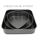 Set Of 3 Carbon Non Stick Pan, Round And Heart Cake Pan Set, Steel Nonstick Leakproof Cheesecake Pans, Mini Cake Molds