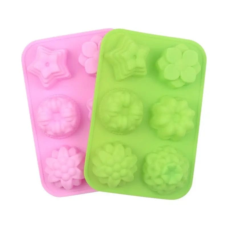 Flower Chocolate Candy Mold, Chocolate Jelly Pudding Dessert Mold, 6 Flower Heart Silicone Cake Mold,  Manual DIY Cute Flowers Mold