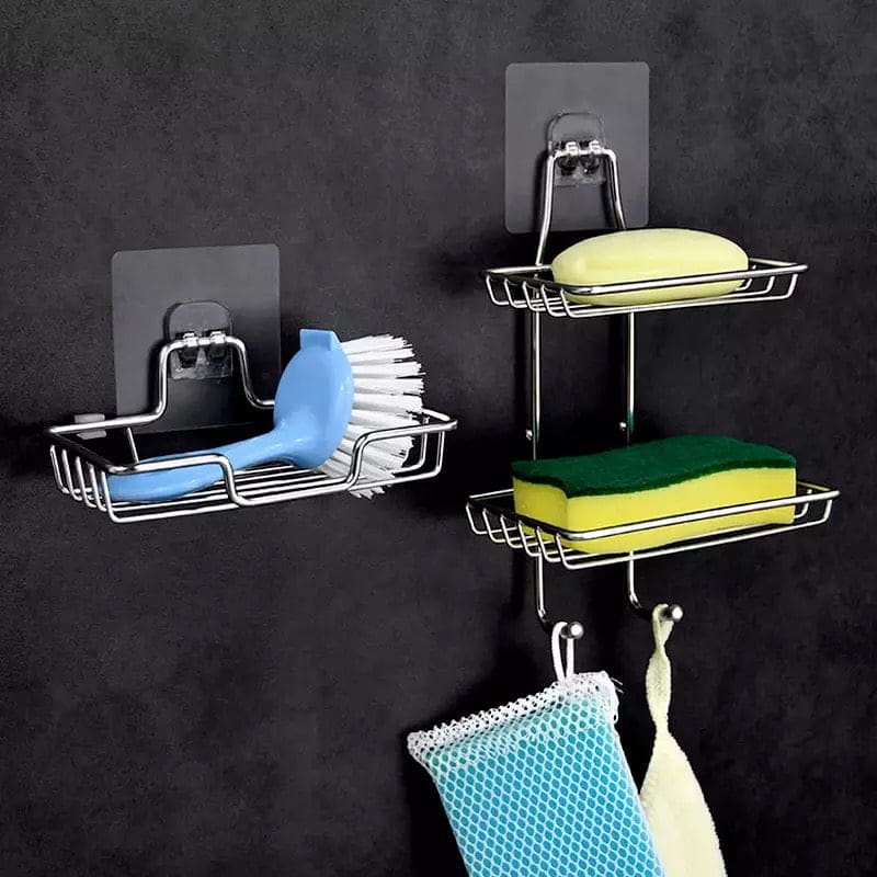 Stainless Steel Soap Dish, Creative Soap Rack, Drill Free Soap Sponge Storage, Wall Mounted Shampoo Holder, Stainless Steel Soap Sponge Holder