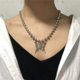 Sweet Butterfly Stainless Steel Pendant Necklace, Streetwear Ball Chain Polishing Chain Pendant, Hollow Butterfly Ball Chain Necklace Jewellery