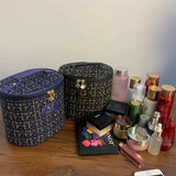 Fashion Tweed Cosmetic Bag, Women Travel Organizer Makeup Toilet Pouch, Multifunction Beauty Storage Portable Box, Cylinder Solid Cosmetic Bag, Cosmetic Cases Zipper Wash Beauty Pouch