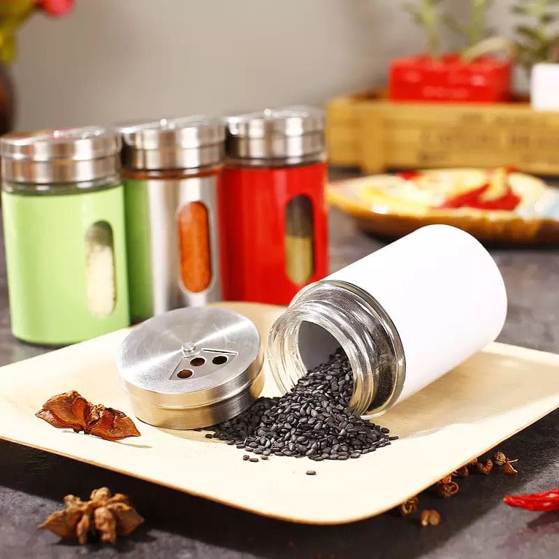 Set Of 2 Stainless Steel Pepper Salt And Spice Shaker Seasoning Jars, Cap Sealed Cruet Condiment Seasoning Jars, Glass Jars For Spices, Stainless Steel Barbecue Seasoning Bottle, Sugar Salt Pepper Shaker, Stainless Steel  Coffee Sugar Storage Jars Pots