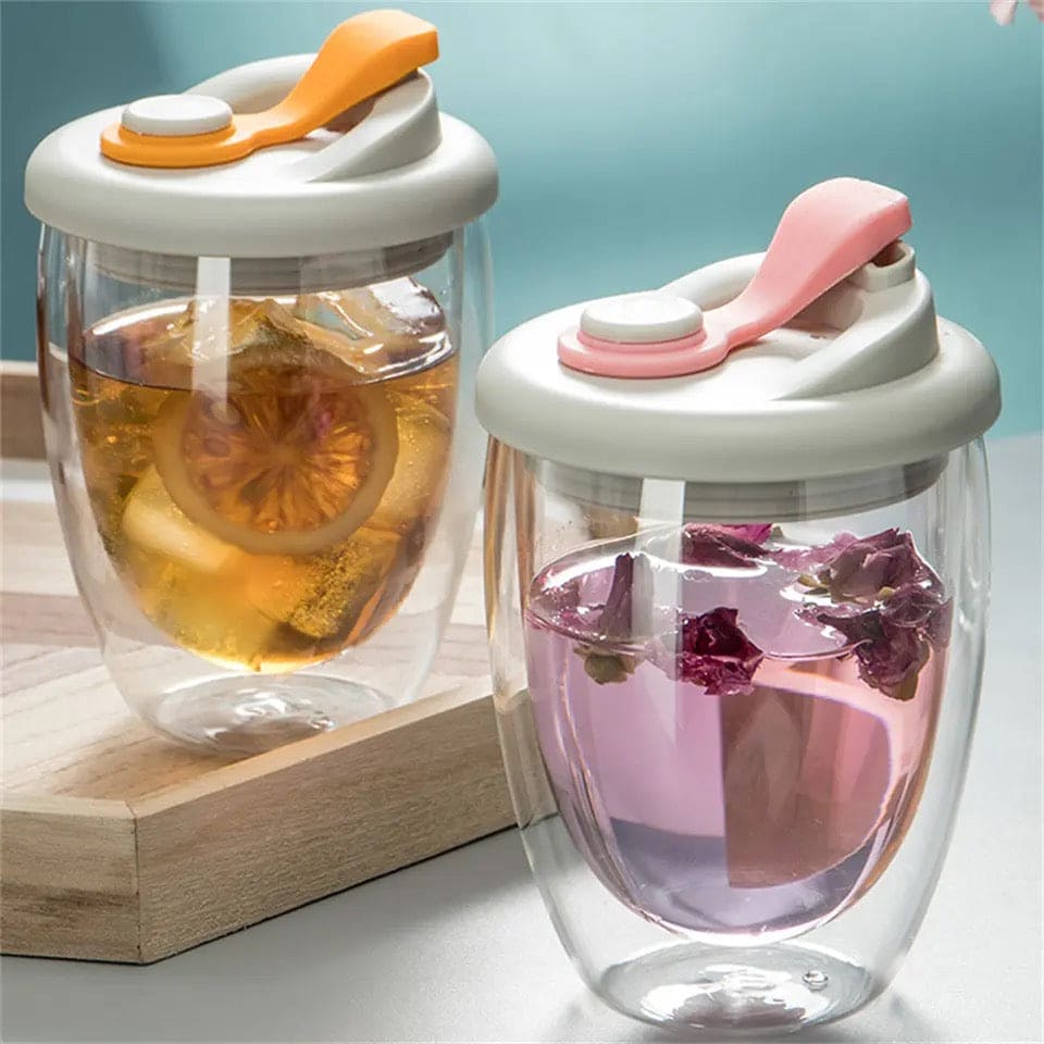 Double Wall Glass, Transparent Insulated Coffee Cup, Transparent Double Layer Wall Glass Cup, Cute Portable Water Cup, Double Wall Glass Cup