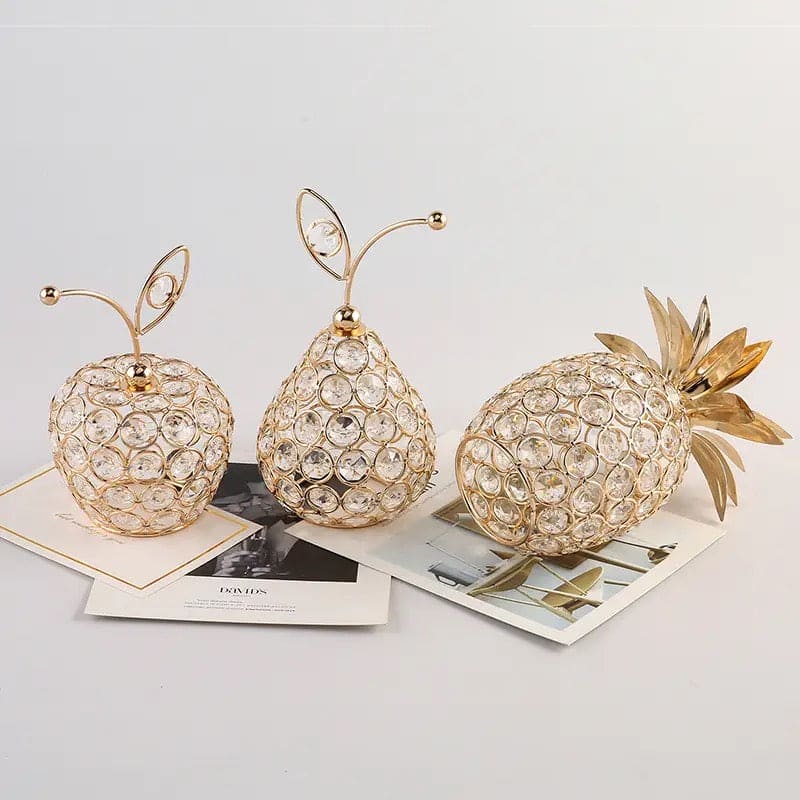 Metal Crystal Craft Fruit Ornament, Apple Pear Pineapple Living Room Decoration, Creative Luxury Home Decoration, Metal Hollow Decoration, Home Furnishings Ornaments, Crystal Desktop Ornament