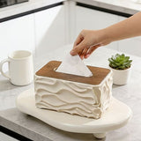 1pc Rectangular Tissue Box Cover, Minimalist Wave Pattern Design With Natural Wooden Lid, Perfect For Bathroom, Kitchen, Living Room, Bedroom Tissue Storage Box