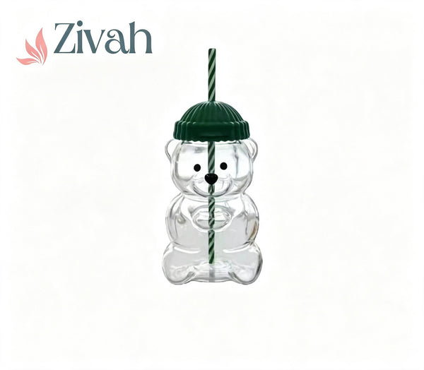 Bear Shape Glass Cup With Straw, Bear Shape Beverage Cup, Bear Smoothie Cup With Straw, Bear Drinking Cup With Lid And Straw