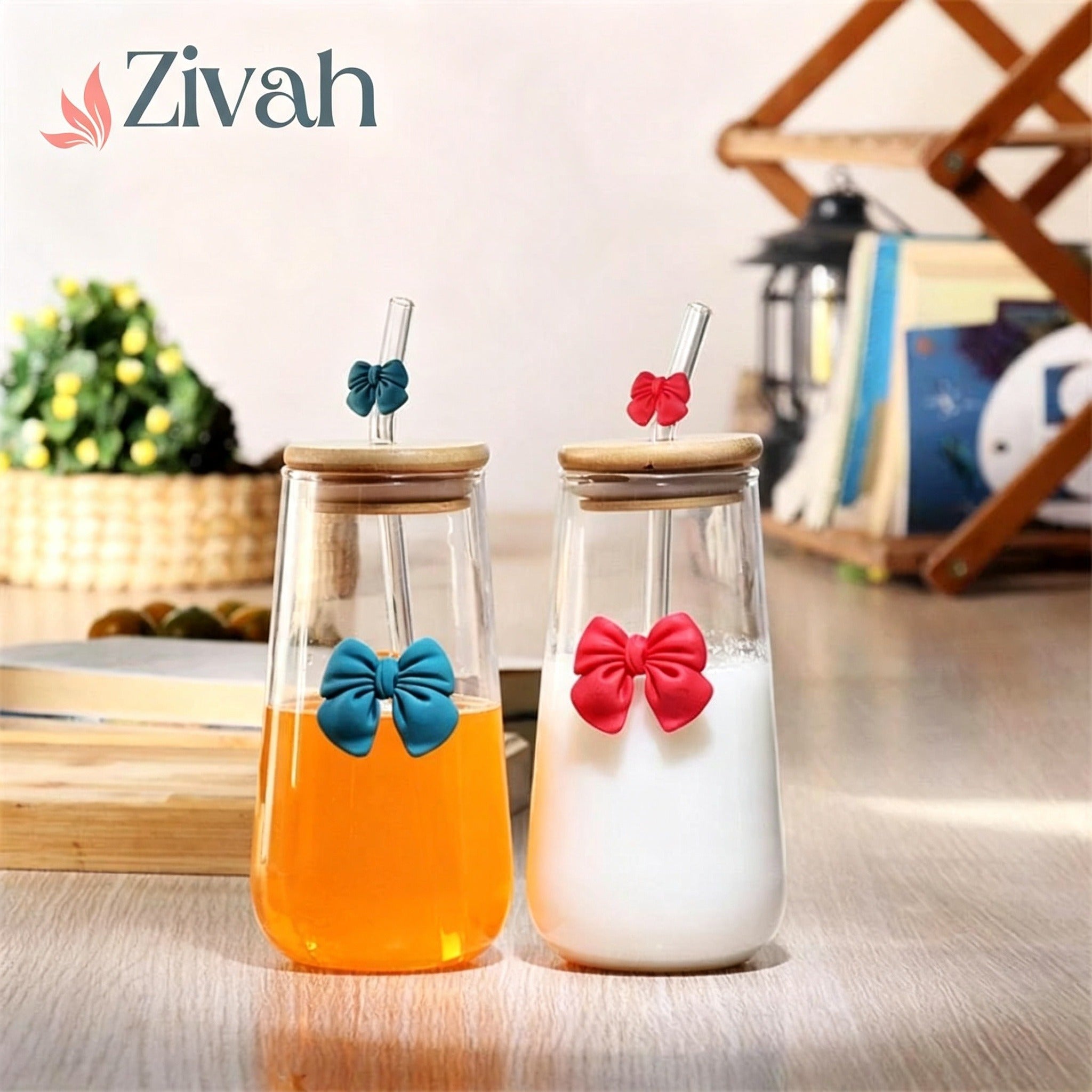 Glassium Bow Mug With Straw - 500Ml