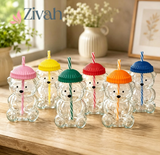 Bear Shape Glass Cup With Straw, Bear Shape Beverage Cup, Bear Smoothie Cup With Straw, Bear Drinking Cup With Lid And Straw