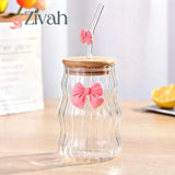 Glasslux Bamboo Lid Bow Glass Straw Cup
