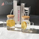 Elegant Square Glass Smoothie Cup With Handle & Straw