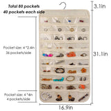 72 Pocket Hanging Organizer, Double Sided Hanging Display Storage Bag, Transparent Window Jewelry Bag, Dust-proof Foldable Bag, Multifunction Wardrobe Storage Holder Bag with Hook, Dual Sided Jewellery Carrier
