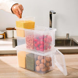 Transparent 3 Section Food Storage Box, Square Handle Food Storage Container, Plastic Divided Kitchen Organizer Bin, Multipurpose Fridge Storage Boxes with Lid and 3 Bins