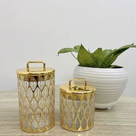 Royal Acrylic Storage Jar, Round Gold Body Handle Storage Canister, Kitchen Snacks Storage Jar, Kitchen Food Storage Jar,  Multifunctional Storage Container, Airtight Lid Storage Container
