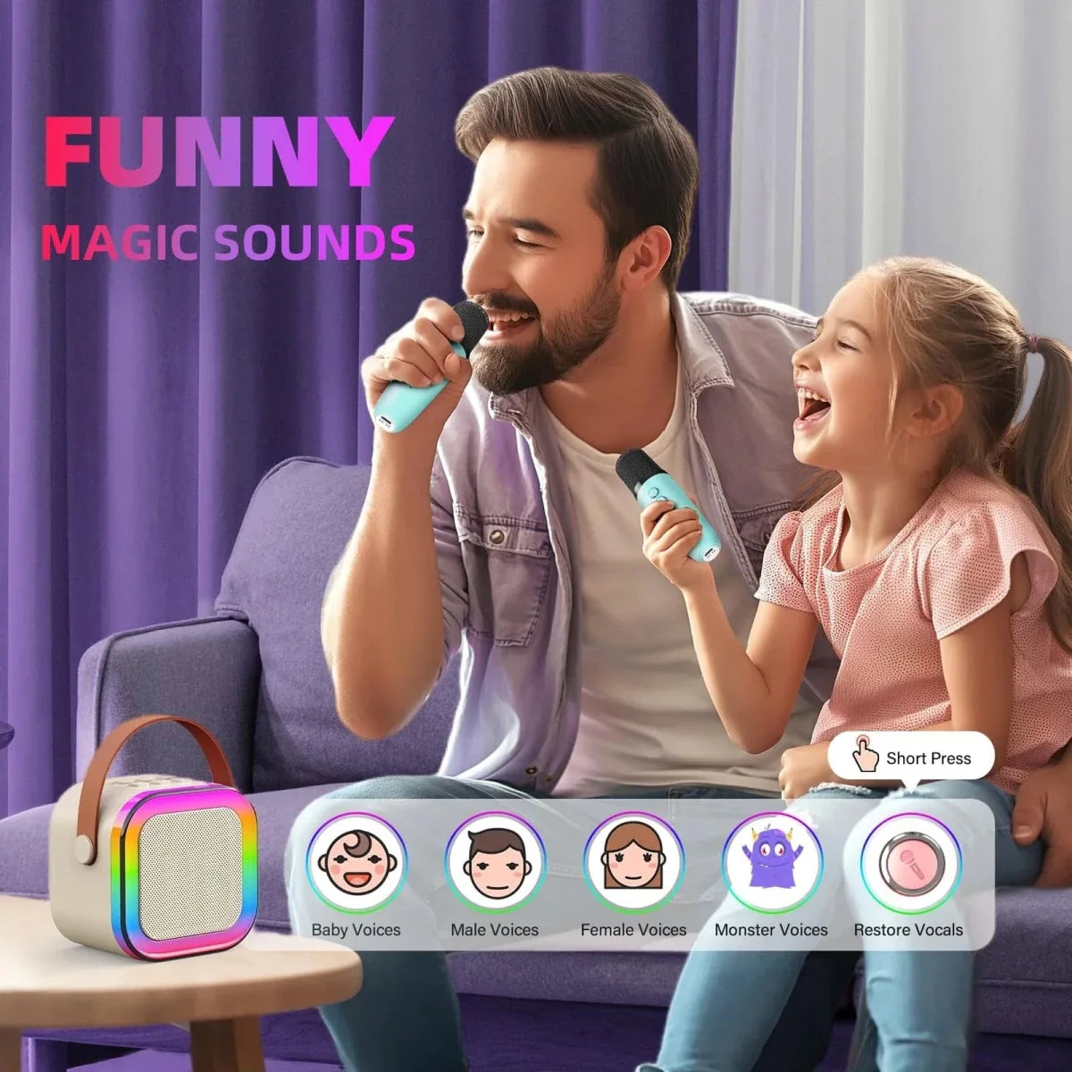 K12 Portable KTV Bluetooth Karaoke Speaker with Mic | RGB Lights | Party & Home Entertainment