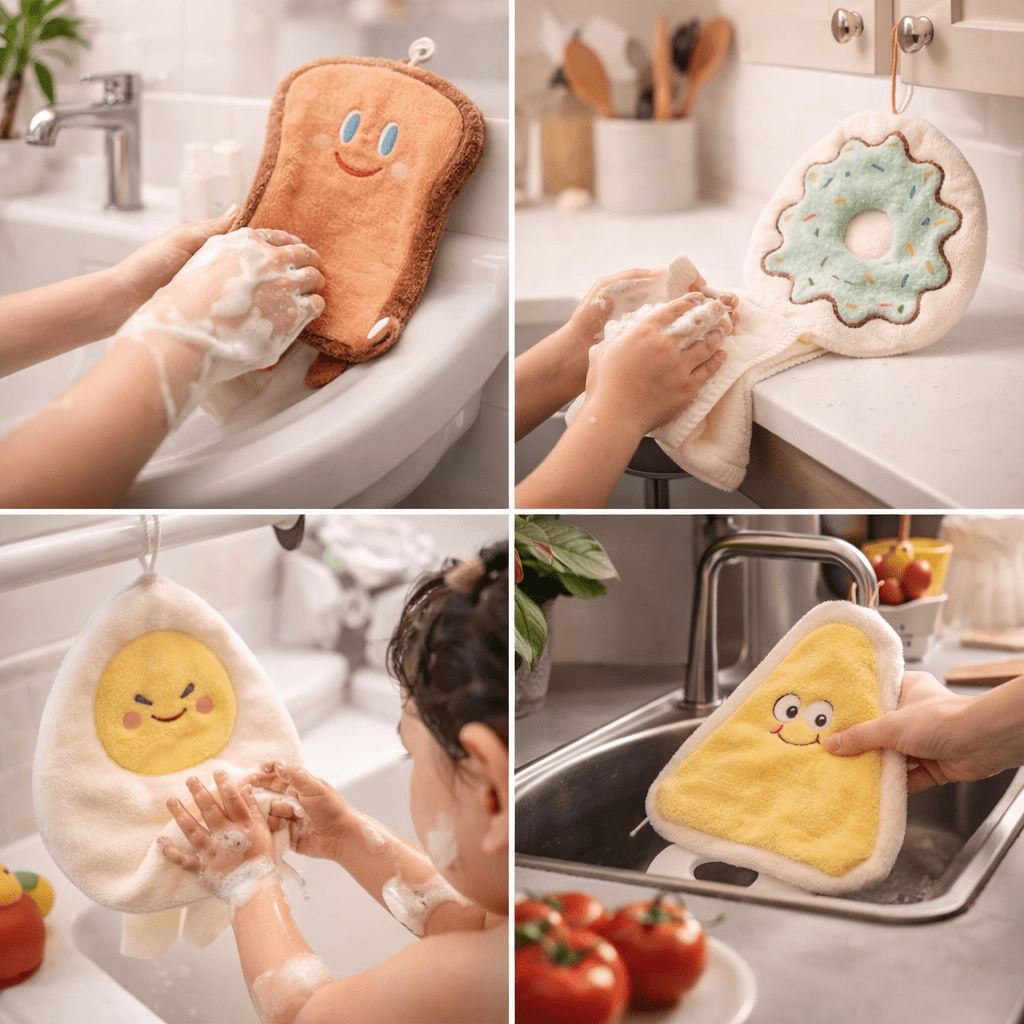 Kids Cartoon Hand Towel | Soft Microfiber Hanging Towel for Bathroom & Kitchen Use