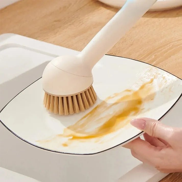 Kitchen Cleaning Brush with Soap Dispenser – Long Handle Rotating Pot & Dish Scrubber