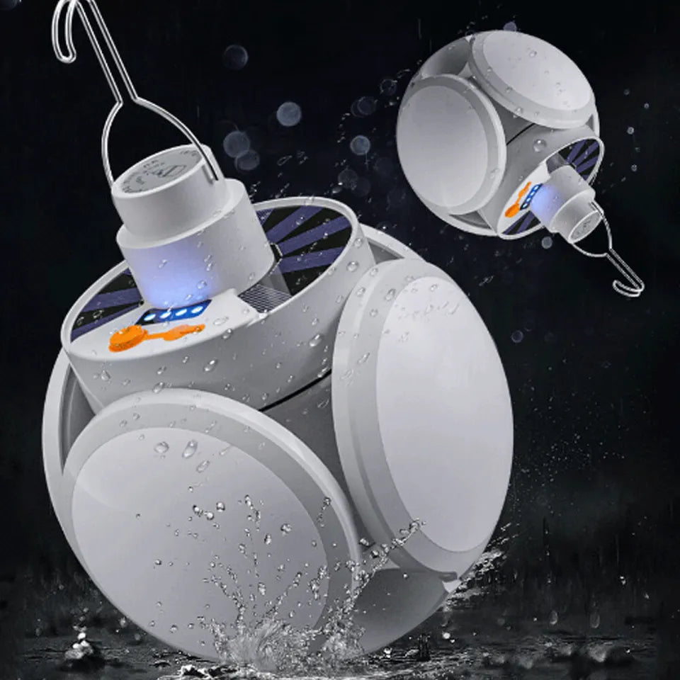 Football Foldable Solar Light, Emergency Home Camping Night Lights, Portable USB Rechargeable LED Search Light, 2 In 1 Camping Light, Portable Tent Lamp with Hanging Hook