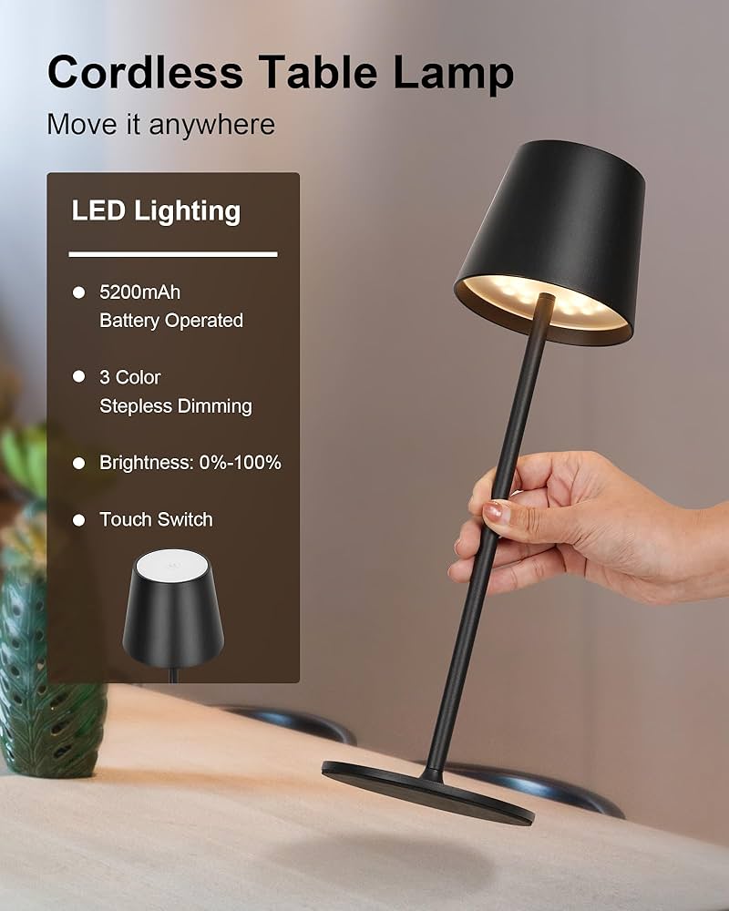 LuxeGlow Rechargeable LED Side Lamp – Minimalist Black & White Cordless Lamp