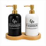 Luxury Dual Soap Dispenser Set with Bamboo Base