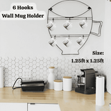 Cup Shape Cup Holder, Wall 6 Hooks Cup Holder, Free Coffee Cups Holder, Wire Cup Hanger Wall Shelf, Wall Mounted Storage Display Organizer Hooks
