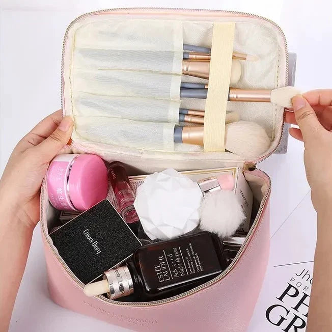 Set Of 3 Female Leather Makeup Pouch, Cute Preppy Makeup Bag, Multifunction Women Cosmetic Bag, Travel Toiletry Storage Organize Handbag, Waterproof Female Makeup Case, PU Leather Zipper Make Up Bag, Soft Leather Makeup Bag