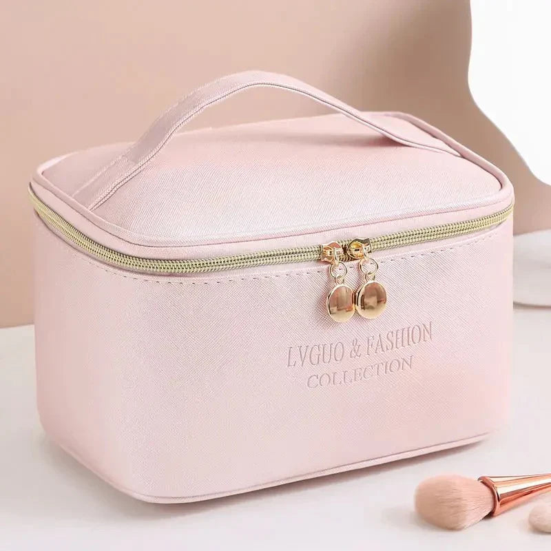 Set Of 3 Female Leather Makeup Pouch, Cute Preppy Makeup Bag, Multifunction Women Cosmetic Bag, Travel Toiletry Storage Organize Handbag, Waterproof Female Makeup Case, PU Leather Zipper Make Up Bag, Soft Leather Makeup Bag