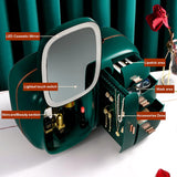 Modern Makeup Organizer Box With Led Mirror, Desktop Cosmetic Storage Box, Cosmetics Storage Display Rack with Drawer, Waterproof Dustproof Makeup Storage Box with Mirror, Makeup Skin Care Box with LED Lighted Mirror for Bathroom Dresser and Vanity