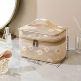 Set Of 2 Daisy Mesh Makeup Bag, Large Capacity Portable Travel Wash Bag, Cute Daisy Pattern Women Zipper Make Up Case, Multipurpose Hot Spring Mesh Bag, Wardrobe Suitcase Pouch
