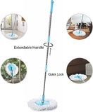 Multipurpose Neez Mop, Spin Cleaning Mop Stick, Self Adhesive Mop and Broom Holder, Extendable Floor Cleaning Mop, Detachable Swivel Squeeze Mop, Long Handled Microfiber Floor Mop