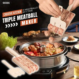 Triple Meat Ball Maker, Meat Tool With Spoon, Fried Fish Beef Meat Making Balls Mold, Kitchen Meatballs Scoop, Home Cooking Tool, Triple Meat Club Maker with Cutting Spatulas, Non Stick Plastic Apparatus Maker Clip