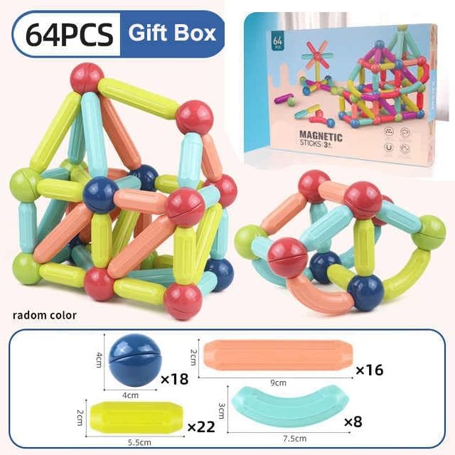Magnetic Sticks Building Blocks Set 🧲 – 64 PCS Educational Construction Toy for Kids