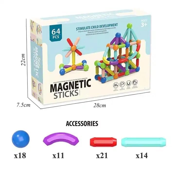 Magnetic Sticks Building Blocks Set 🧲 – 64 PCS Educational Construction Toy for Kids
