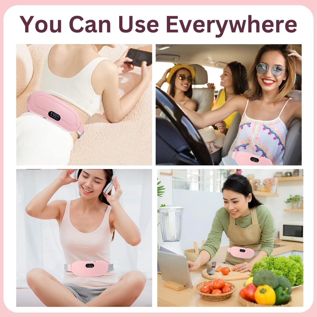 Menstrual Cramp Relief Belt | Heating & Vibrating Pain Relief for Period Cramps | Adjustable Comfort Wrap
