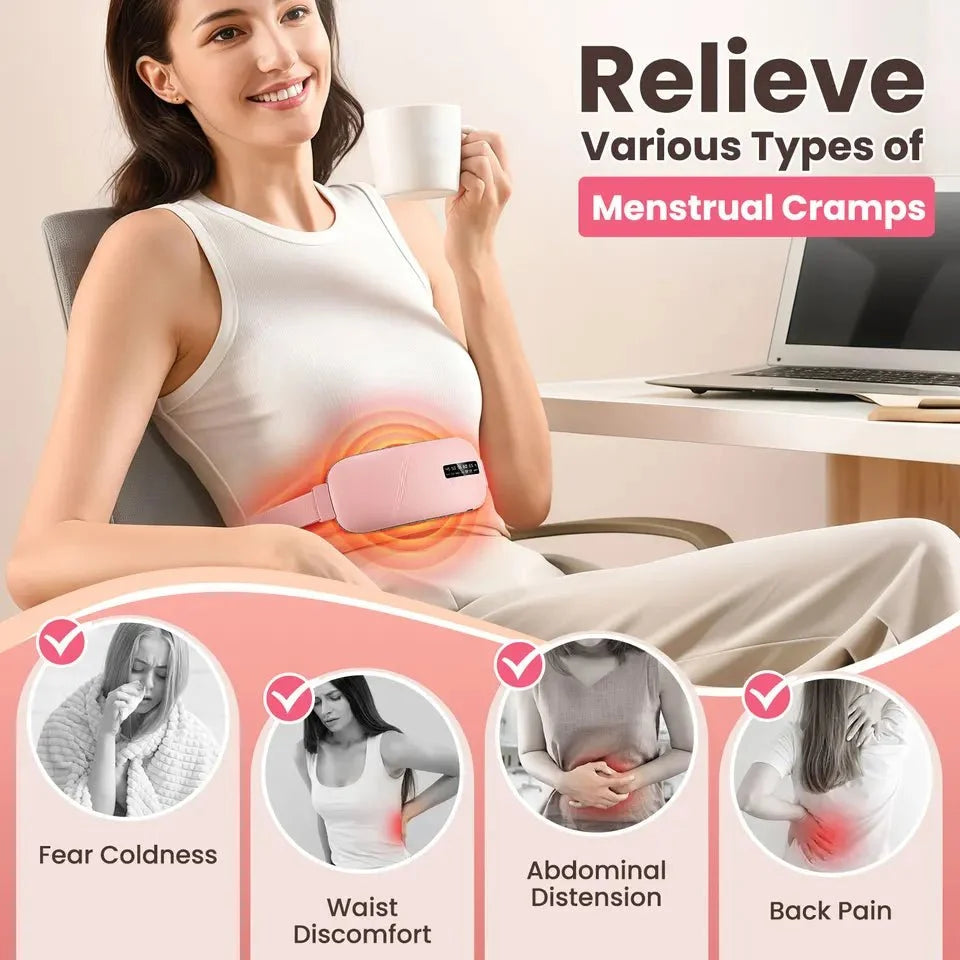 Menstrual Cramp Relief Belt | Heating & Vibrating Pain Relief for Period Cramps | Adjustable Comfort Wrap