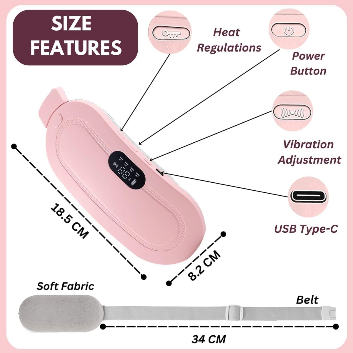 Menstrual Cramp Relief Belt | Heating & Vibrating Pain Relief for Period Cramps | Adjustable Comfort Wrap