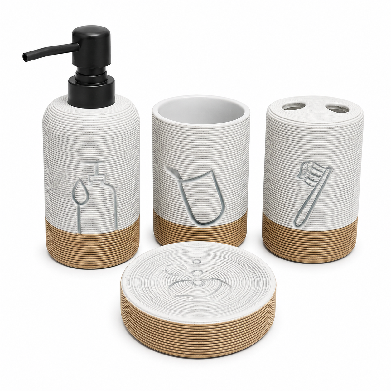 Modern Spa Collection Bathroom Accessories Set | 4 Piece Ceramic Vanity Organizer