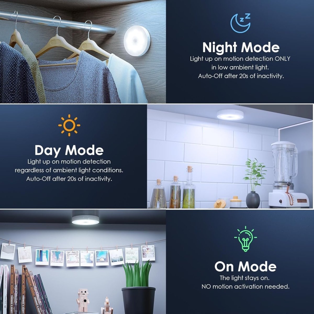 Motion Sensor LED Night Light – Wireless Rechargeable Cabinet & Stair Light with Magnetic Mount (PACK OF 2)