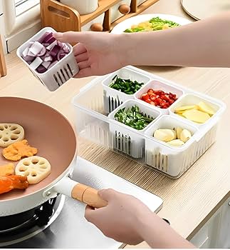 Multi‑Compartment Food Storage Box with Lid – Vegetable & Spice Organizer