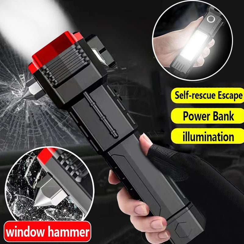 Multifunctional Emergency Hammer Flashlight with Power Bank