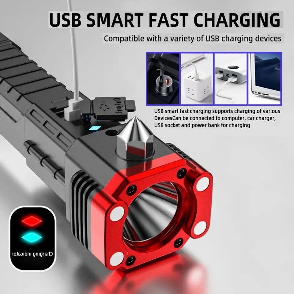 Multifunctional Emergency Hammer Flashlight with Power Bank
