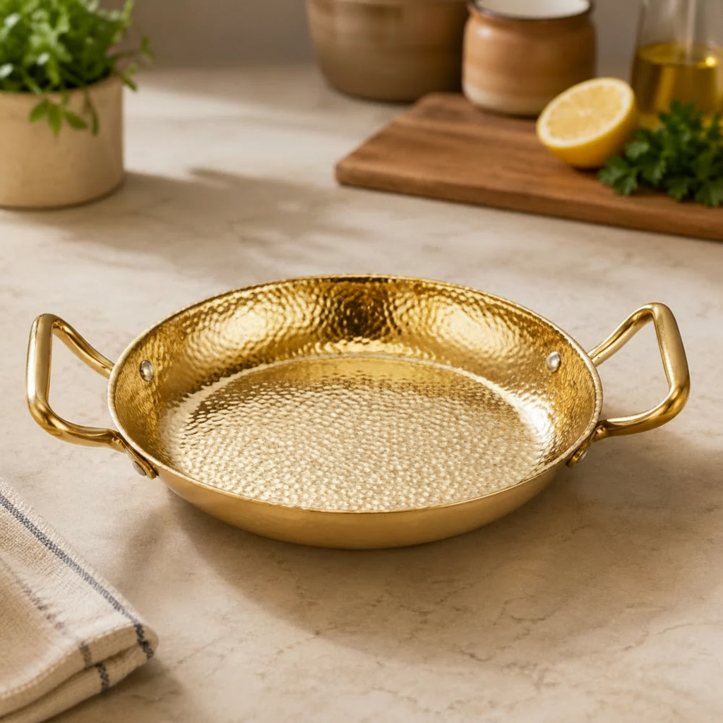 New Golden Paella Deep Pan Double Handle Premium Stainless Steel Cookware For Gas & Induction