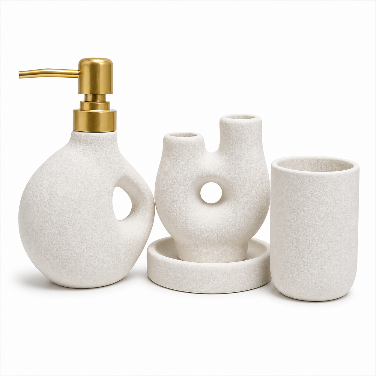 Nordic Sculptural Ceramic Bathroom Accessories Set | 4 Piece Vanity Collection