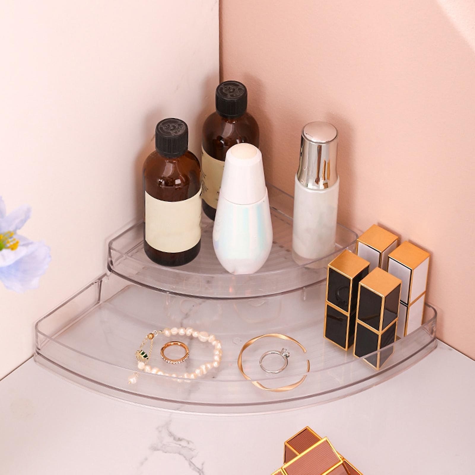 Acrylic Triangle Corner Organizer, Multi Layer Space Saving Solution, Multifunctional Transparent Triangle Storage Organizer, Waterproof Corner Stuff Storage Rack